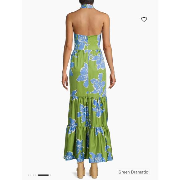 Hutch Joslin Green Blue Floral Halter Maxi Dress Size 4 - Picture 2 of 12